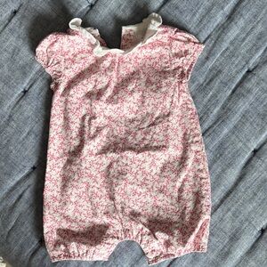 Pink Floral Baby Romper with Ruffle Trim